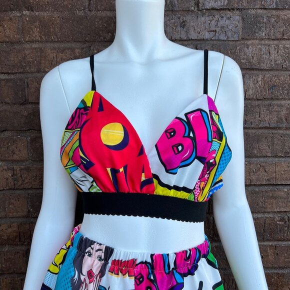 Comc Book Print 2pc Stretch Waist Short & Top Sz S... - Picture 4 of 6